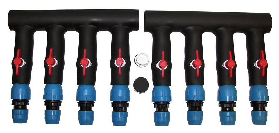 PVC Manifold: 1-1/4" Header x (4) 3/4" Circuit- Straight (Insulated) ( Sold as a Pair)