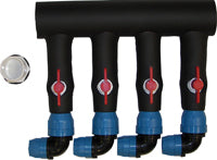 PVC Manifold: 1-1/4" Header x (4) 3/4" Circuit- Angle (Insulated) ( Sold as a Pair)